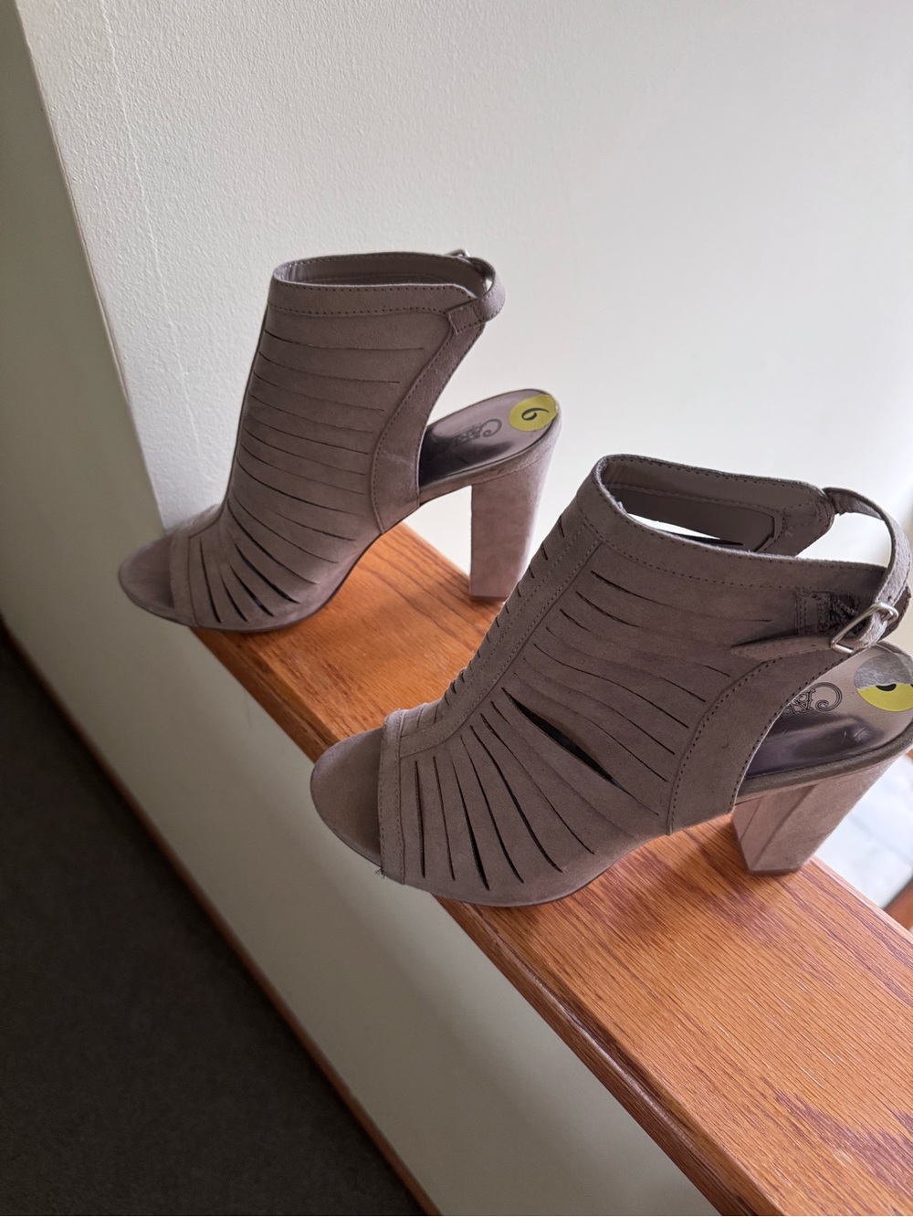 Carlos by Carlos Santana Taupe Cutout Peep-Toe Block Heel Sandals